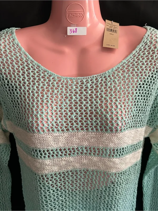 American Eagle Light Mint Open-Knit Stripe Sweater SM NWT - Image 7