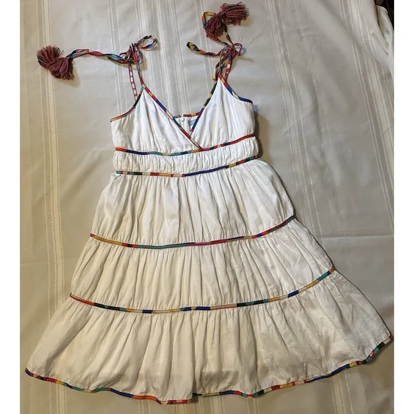 Antonio Melani Keri Tiered Dress White Cotton Rainbow Trim Size 8 Women’s - Image 5