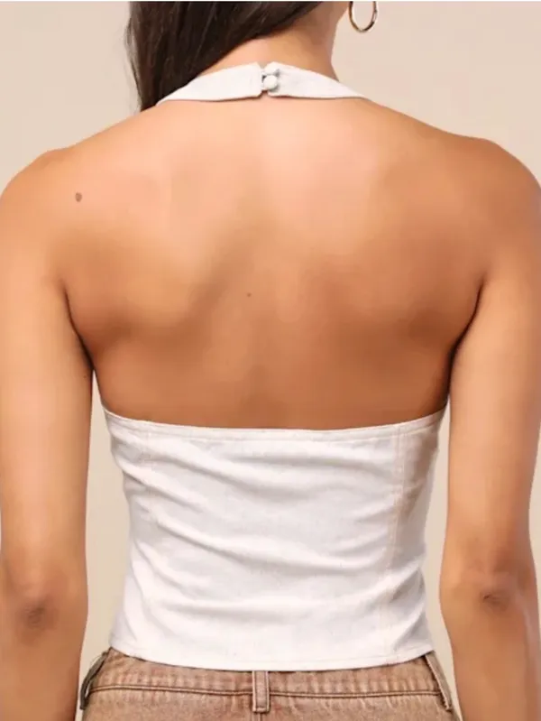 LULUS ‘Astraia’ Light Heather Beige Hook-and-Eye Halter Top - Image 2