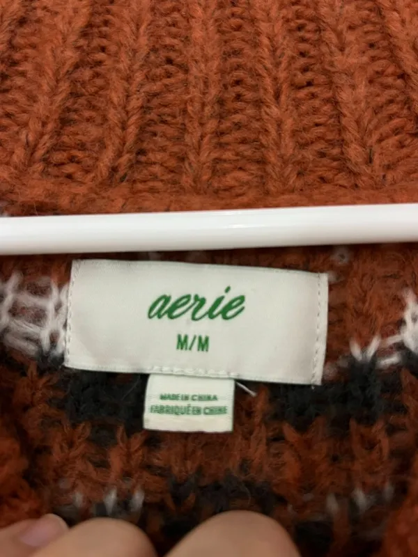 Aerie Medium Rust Brown Fair Isle Nordic Soft Pullover Sweater - Image 4