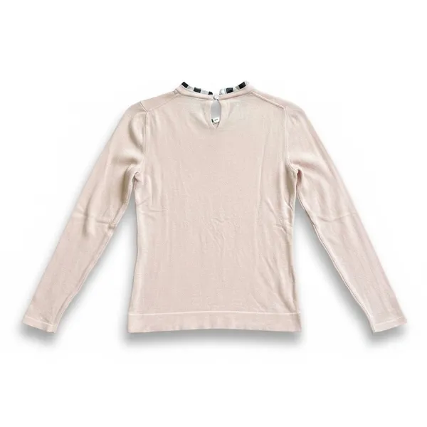 J.Crew Women's Light Pink Cotton Ruffle‎ Gingham Trim Keyhole Sweater Small - Image 2