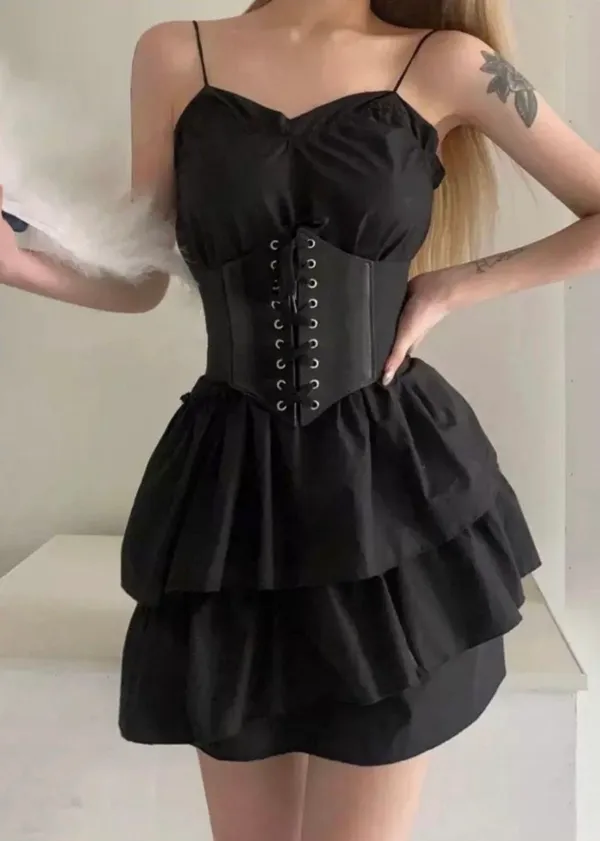 NEW Black Faux Leather Lace-Up Corset Waist Belt Goth Witch Halloween Costume Outfit - Image 2