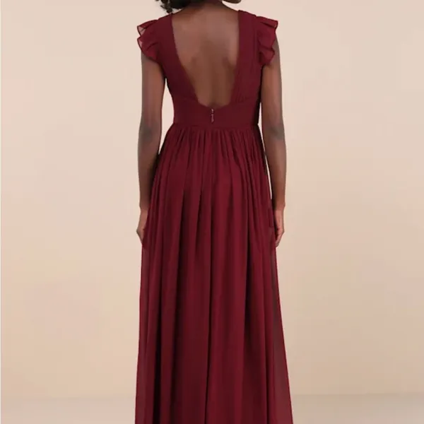 Lulu's Red V-Neck Flutter Sleeve Maxi Dress - Image 3