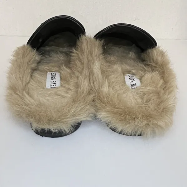Steve‎ Madden Kaden Mules Women 7.5 Black Floral Brocade Faux Fur Lined KADE01S1 - Image 5