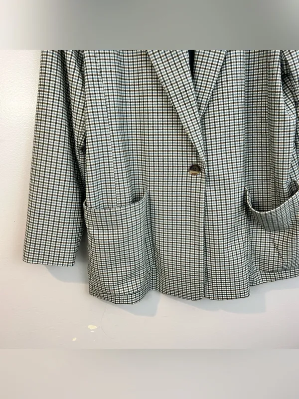 NWT A New Day Plaid White Blue Brown Oversized Preppy Blazer Jacket Size XXL - Image 4