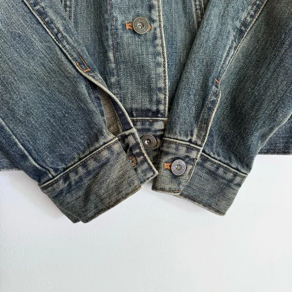 Vintage 200”s Gap Denim Jean Jacket Dark Mud Wash Preppy Size S Y2K - Image 3