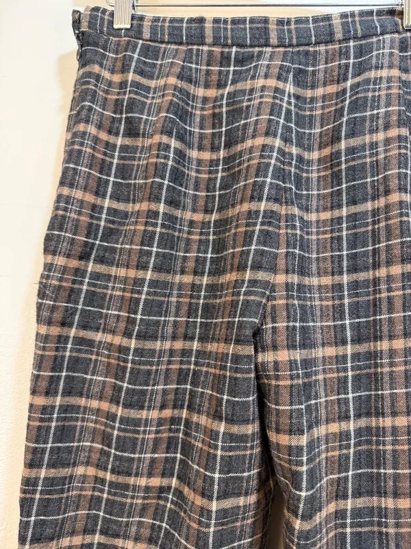 Office Siren, Preppy, Fall Tartan Plaid Wool Wide-Leg Pants 30" Waist - Image 6