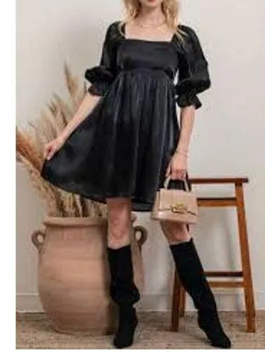 BLU PEPPER Satin Babydoll Mini Dress Black Size Small S GOTH FOREST FAIRY GRUNGE - Image 2
