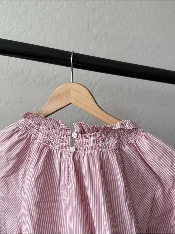 J. Crew Cotton Poplin Smocked Striped Top Pink White - Image 7