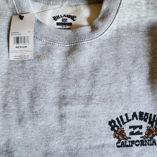 NWT Billabong Graphic Grey Crew Sweatshirt - Image 3
