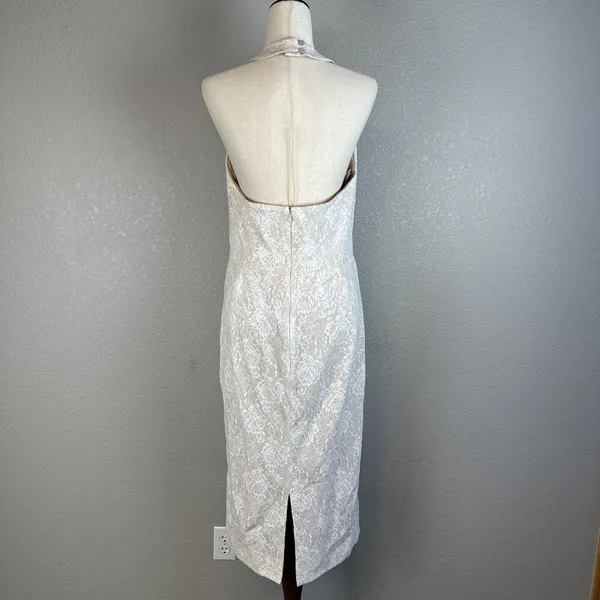 Dress The Population Cassie Halter Midi Dress Size XL White Floral‎ Lace Sequin - Image 4