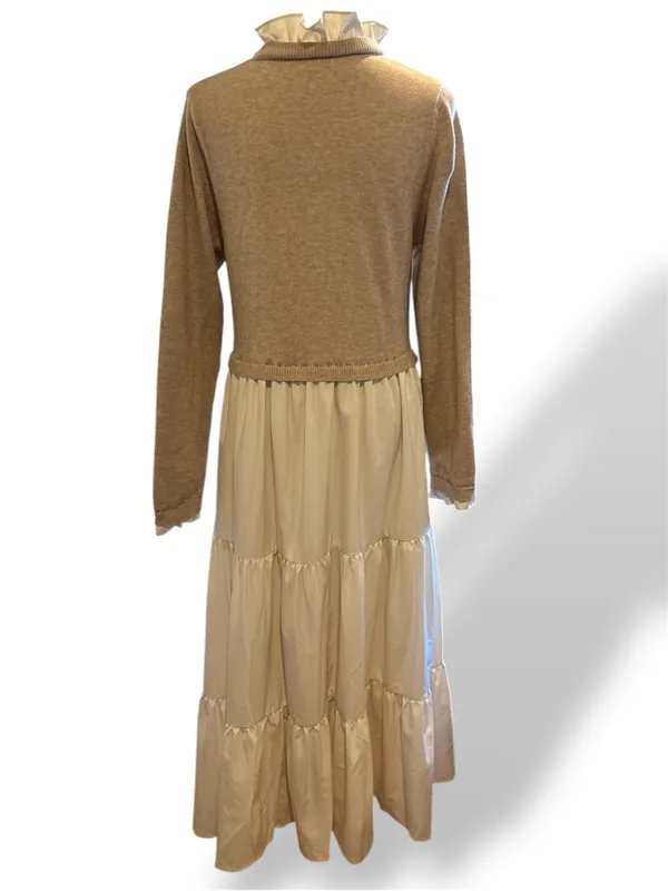 BALTIC BORN Sophie Sweater Dress Natural Tan Cream Tiered Maxi Ruffle Collar XL - Image 3