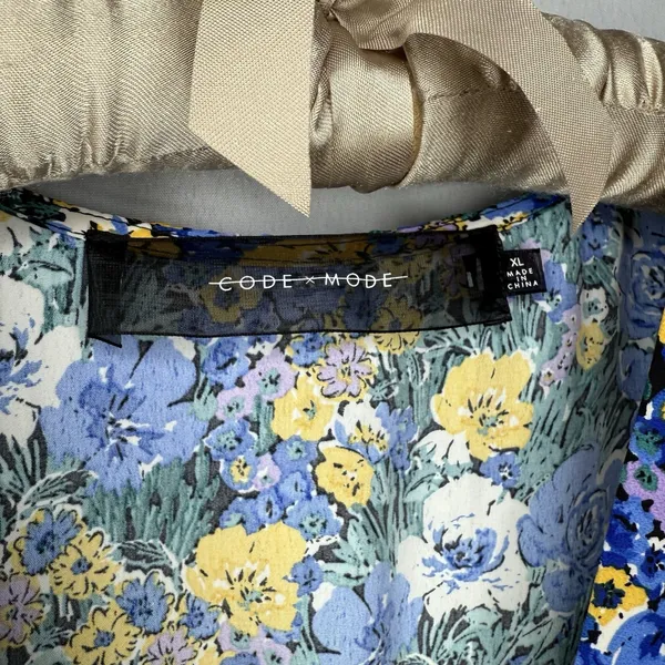 CODE x MODE Floral Maxi Dress XL Empire‎ Waist Drop Waist Ruffle Bishop Sleeve - Image 12