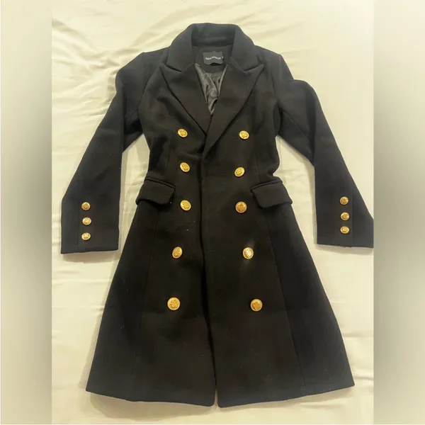 & Other Stories Black Double-Breasted Coat with Gold Buttons - Image 3