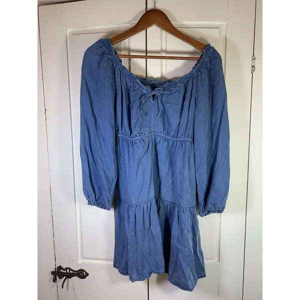 Old‎ Navy Smocked Peasant Dress Small Blue Tiered Swing Western Cottage Boho - Image 3