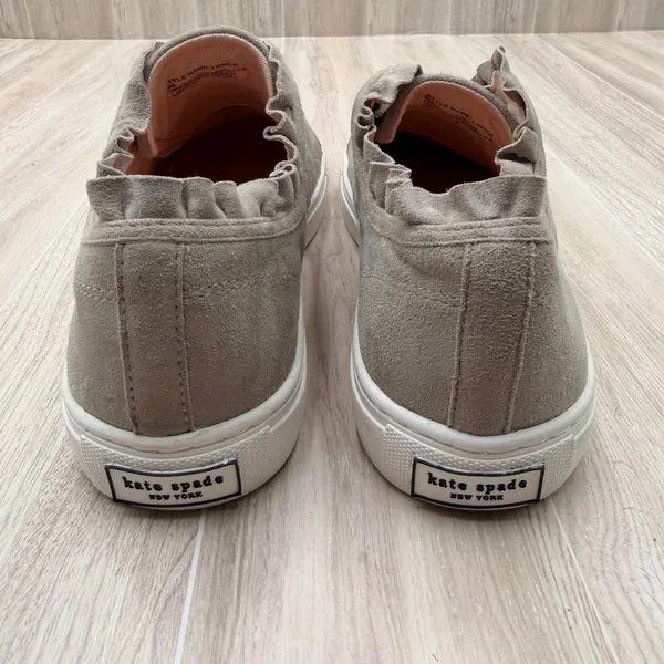Kate Spade Lance Sneakers Womens 9M Taupe Excellent Ruffle Suede Slip On Shoes - Image 4