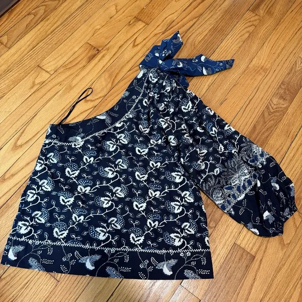 Ulla Johnson Asima One Shoulder‎ Blue Floral Bow Blouse Size 0 - Image 6
