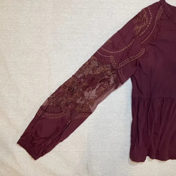Free People | Penny Embellished-Sleeve Top In Wine | Small - Image 6