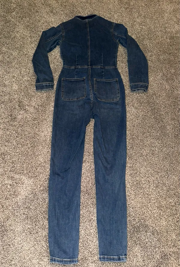 Free People Denim Jumpsuit Size XS Blue Zip Front Long Sleeve - Image 6