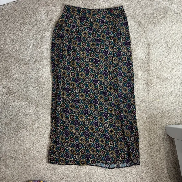 Melrose Studio Maxi Skirt Vintage Side Button Closure Size 12 Paisley Geometric - Image 2