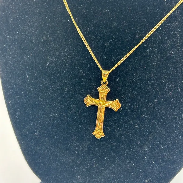 Vintage Real Gold Jesus Crucifix Cross Pendant Chain Plated Stainless Steel - Image 2
