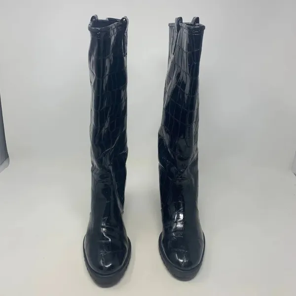 Stuart Weitzman Black Croc Leather Heeled Boots‎ Size US 6 - Image 2
