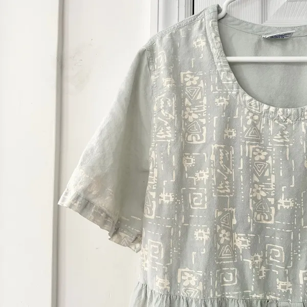 Cotton USA Light Blue Wash Graphic Print Loose Button Dress Vintage Lagenlook L - Image 11
