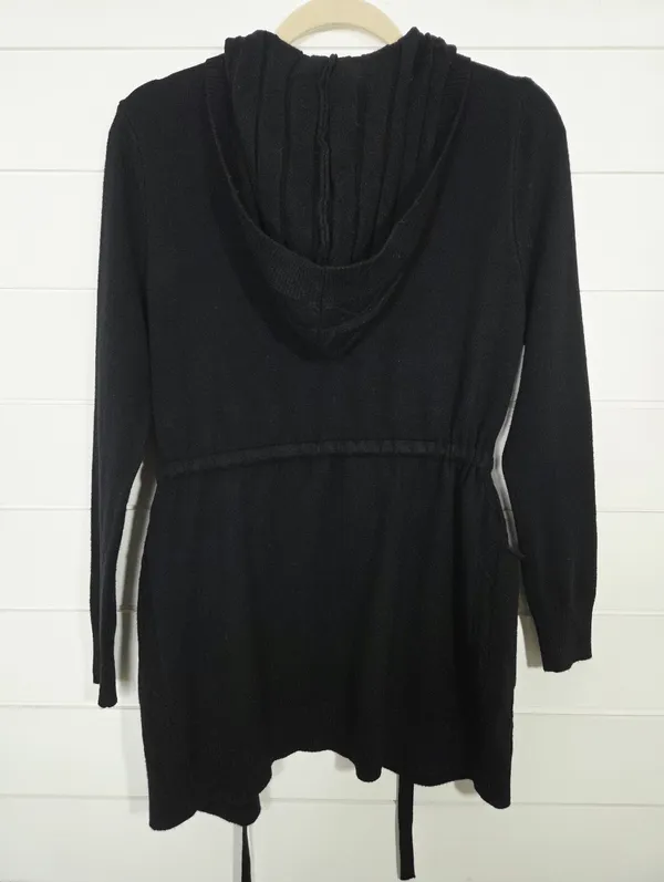 S. Christina Cashmere Black Hooded Open Front Cardigan Sweater S/M - Image 3