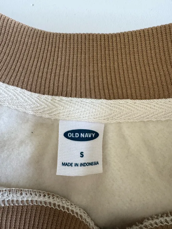 Old Navy Tan Ivory Cream Wide Striped Cropped Crewneck Sweatshirt Size Small - Image 5