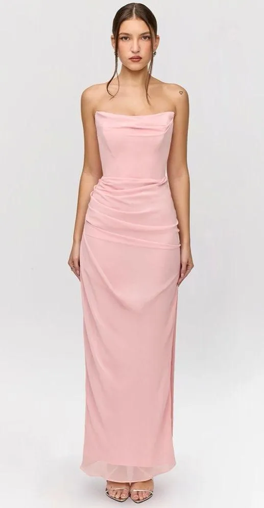 House of CB Adrienne Pink Quartz Georgette Strapless Gown Maxi - Image 7