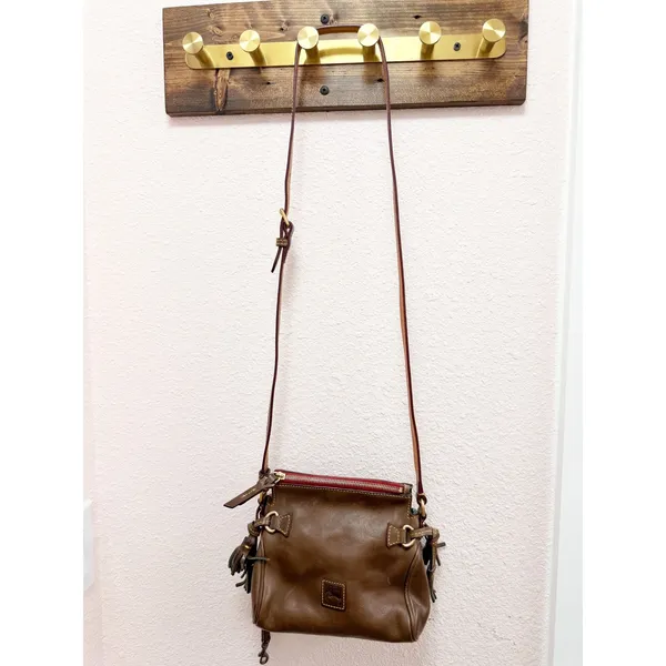 Dooney & Bourke Women Crossbody Bag Small Brown Vachetta Leather Tassel Detail - Image 3
