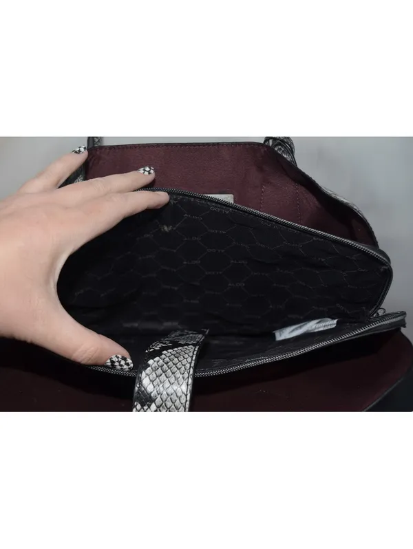 ALDO Black White Snakeskin Print Tote Bag Black Lining - Image 8