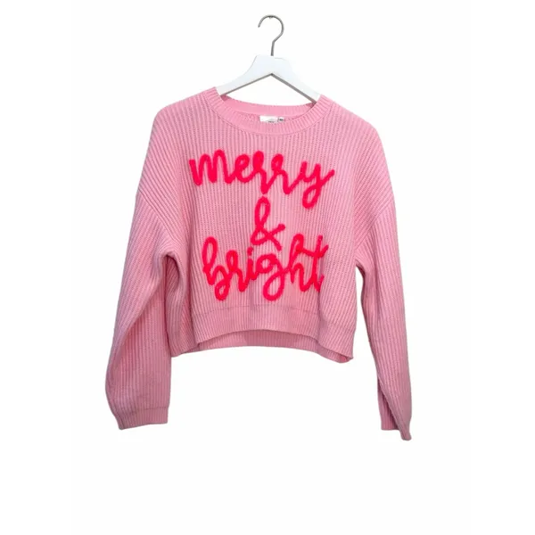 Queen of Sparkles Merry & Bright Pink Cropped Sweater Size XS - Image 3