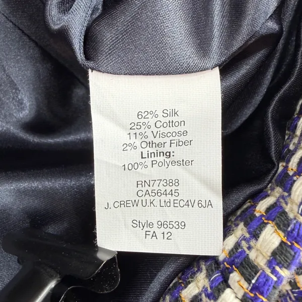 J.Crew Navy White Metallic Tweed Silk Blend Blazer Jacket Size 12 Preppy Twee - Image 7