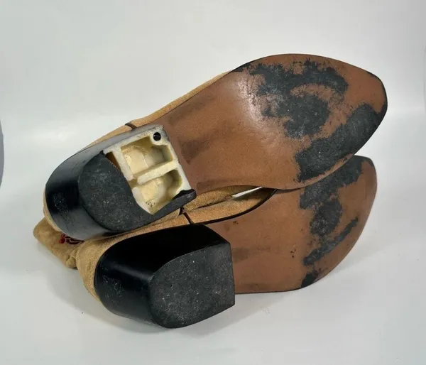 Vintage American West Trading Co. Brown Suede Rose Embroidered Cowgirl Boots 8 - Image 4