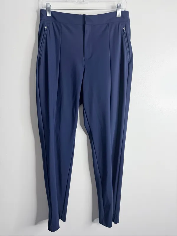 NEW T By Talbots Luxe Comfort Straight Leg Travel Pants Ankle Zipper Navy Medium - Image 2
