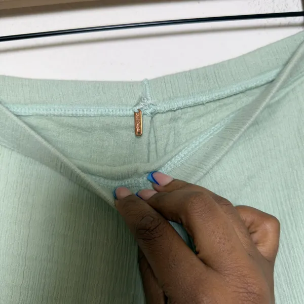 Free‎ People Women Cotton Pants Medium Sage Green Flare Lettuce Edge Gauze - Image 2