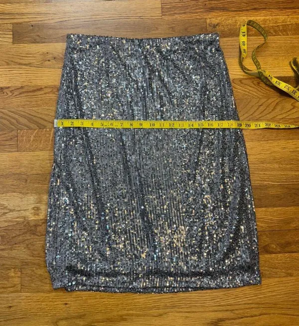 Adrianna Papell Women’s Medium Gray Silver Sequin Lined Knee Length Skirt Party - Image 3