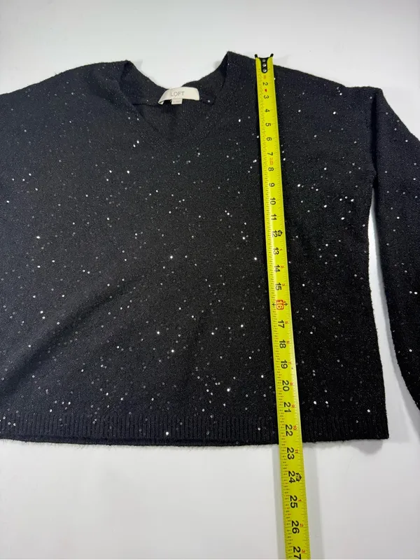 LOFT Black V-Neck Sparkle Knit Sweater - Image 3