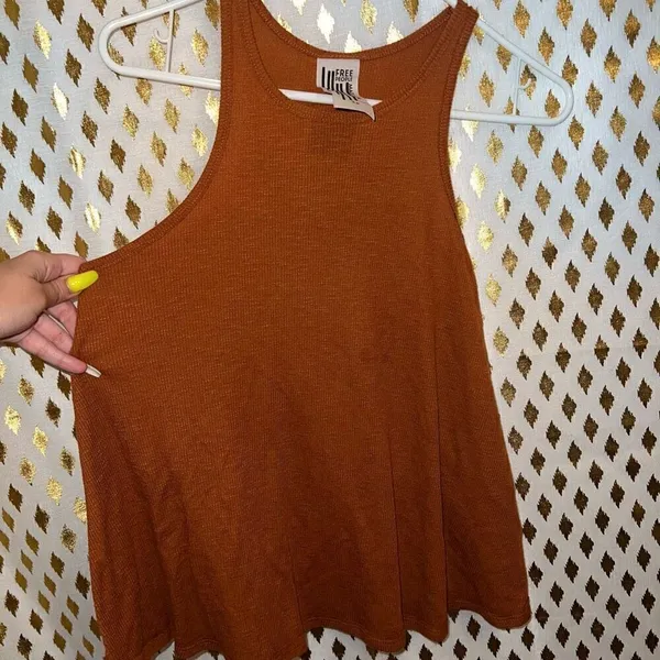 Free People Ribbed Tunic Tank Top Womens Orange Boho Flowy USA Made Grunge size - Image 3