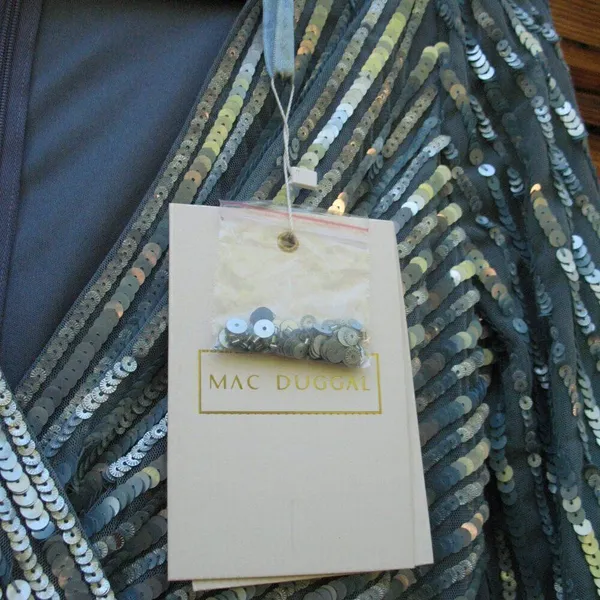 Mac Duggal Size 4 Blue Sequin Wrap Over 3/4 Sleeve Maxi Dress Gown - Image 12