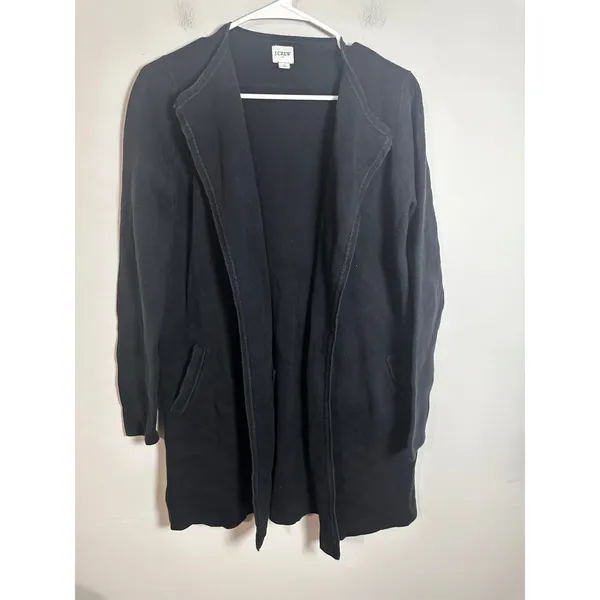 J.Crew Juliette Collarless Blazer Sweater Cardigan Black 100% Cotton Small J6339 - Image 2