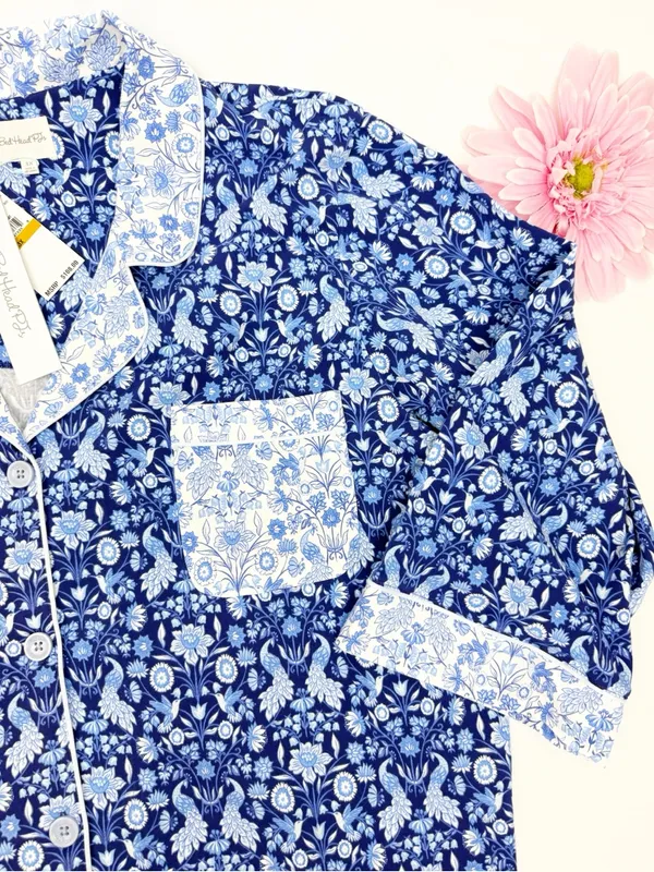 BedHead 3/4 Sleeve Classic PJ Set Bloomscape Blue Bird Floral Cropped Pajama Set - Image 7