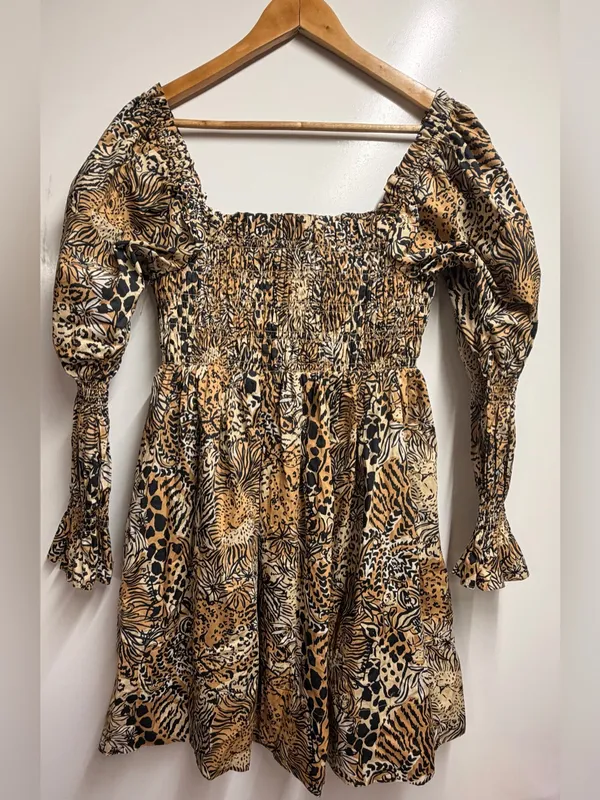 Lilly Pulitzer Beyonca Animal Print Babydoll Mini Dress Rattan Walk On The Wild - Image 7