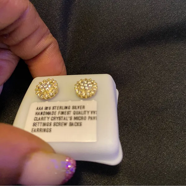 925 Sterling silver CZ earrings Screw backs - Image 4