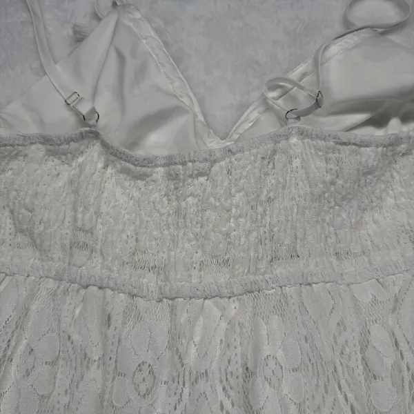 Cupshe White Lace Dress PomPom Tie V Neck Sleeveless Summer‎ Beach Size L - Image 12
