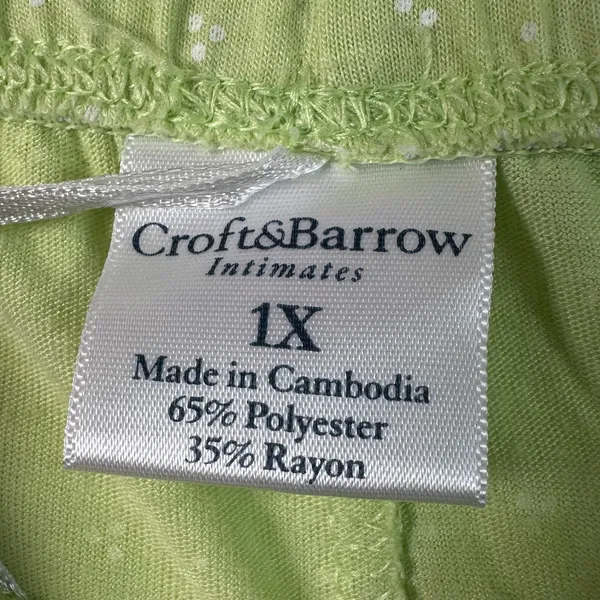 Croft & Barrow Intimates Lime Green Polka Dot Pajama Pants Wide Leg 1X - Image 3