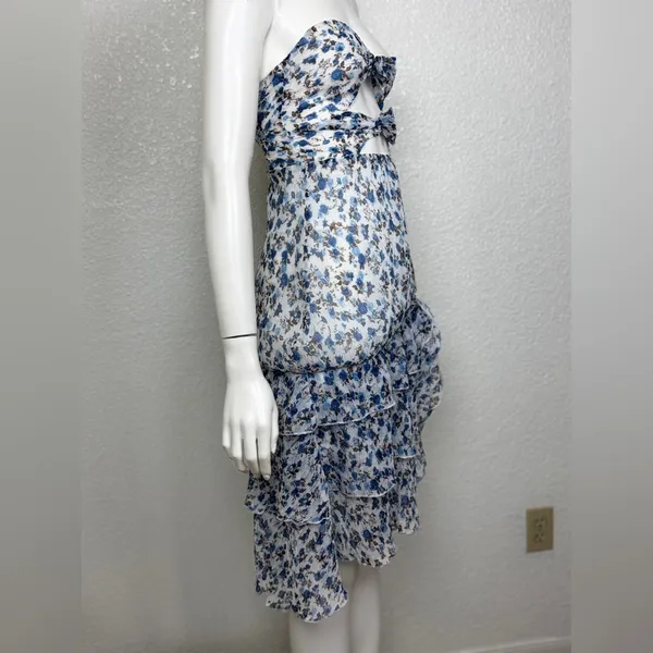 Majorelle Emelia Midi Blue Floral Zip CutOut Lined Strapless Dress Size XS K-54 - Image 3