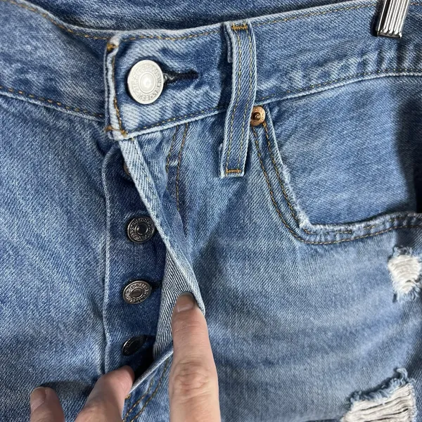 Levi's Women's 501 Light Wash Button Fly Distressed‎ Jean Shorts Sz 28 Boho - Image 3