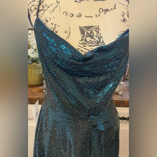 NWT B Darlin Blue Sequin Sparkly Cowl Neck Mini Dress - Image 6